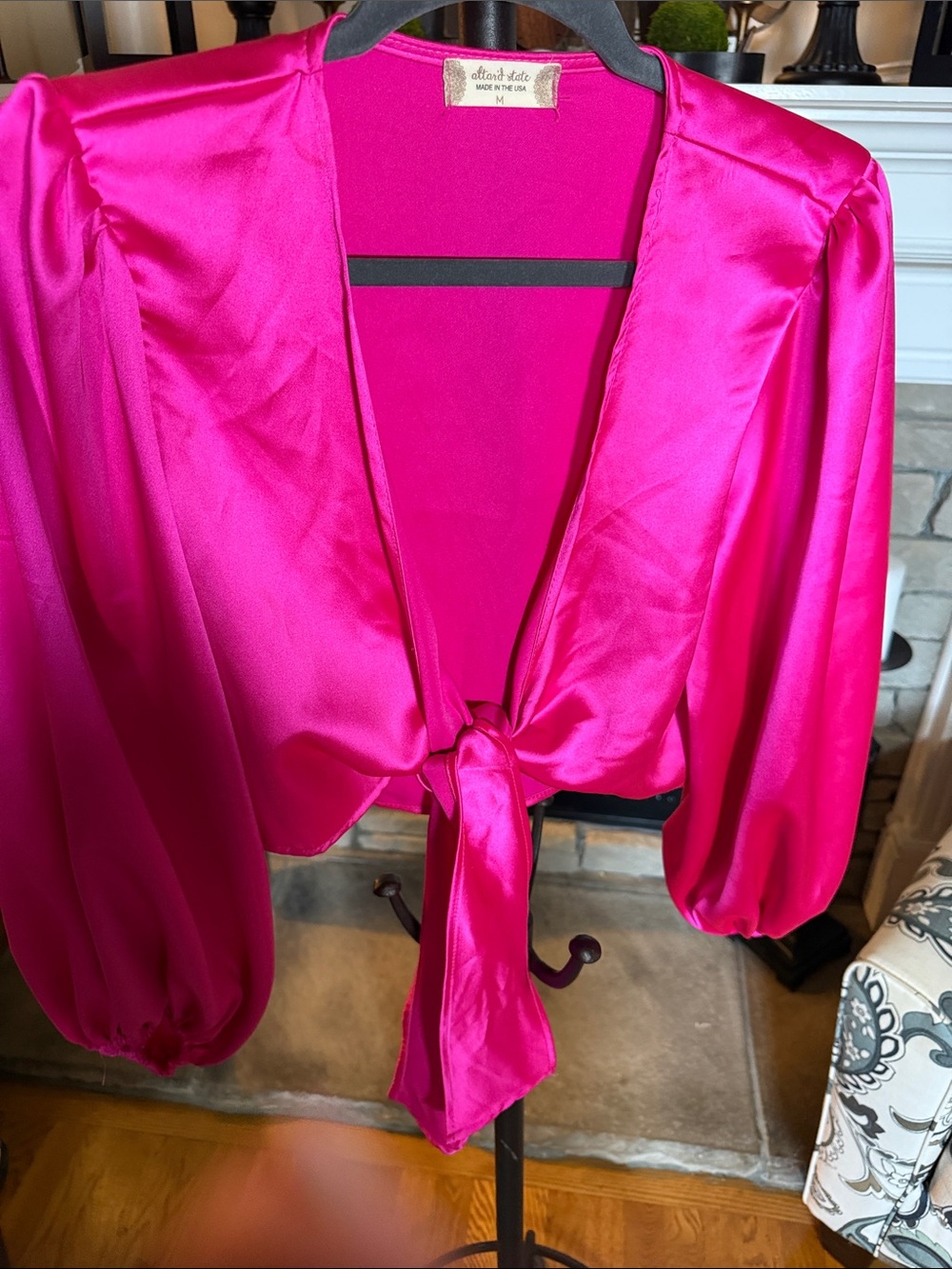 Altar'd State Hot Pink Satin Tie-Front Crop Top